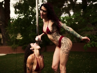 Gorgeous lesbian babes outdoors