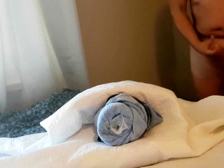 Boy cums nicely in towel