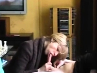 Cheating MILF slut sucks her boss and eats cum