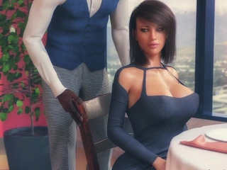Brunette 3D MILF handjob on huge BBC